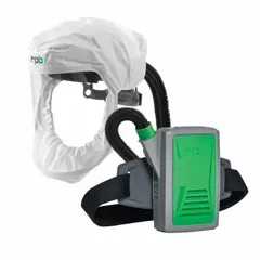 The RPB SAFETY T200 Loose Fitting, Belt-Mount Hood Air (MPN 17-208-22) is a respiratory protection system for abrasive blasting and other industrial operations. It includes a T200 respirator with face seal hood, air duct/head harness assembly, and PX5 PAPR assembly. The belt-mounted blower supplies filtered air to the loose-fitting hood, protecting the wearer from airborne particulates and contaminants.