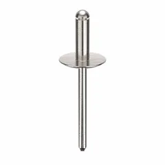 This large flange blind rivet features an open end design with an overall length of 1 7/8 in and a body length of 35/64 in. The 0.183 in diameter rivet provides a wide bearing surface for joining materials in metal fabrication and general assembly applications. Supplied in a 250-piece pack.
