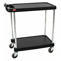 This polymer lab cart includes two shelves for transporting instruments, glassware, and supplies. Overall dimensions: 27 3/4 in wide, 36 7/8 in high. The polymer construction resists corrosion and is easy to clean, suitable for laboratory and cleanroom environments.