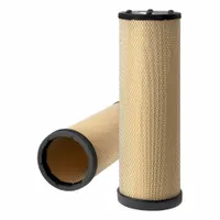 Round, radial-seal engine air filter for JCB trucks. Outside diameter 6 11/16 in, inside diameter 5 7/32 in. Traps airborne contaminants to maintain clean airflow for combustion