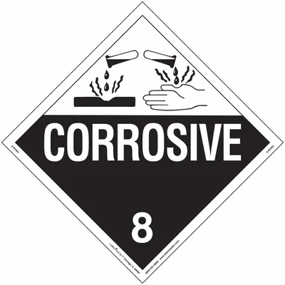 LABELMASTER Class 8 Corrosive Placard, 10 3/4 in x 10 3/4 in, Vinyl, 25 Pack - Class 8: Corrosive