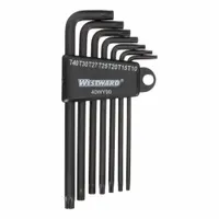 WESTWARD Torx Key Set: Long, 7 Pieces, T10/T15/T20/T25/T27/T30/T40 Tip Size, Std End, Organizer