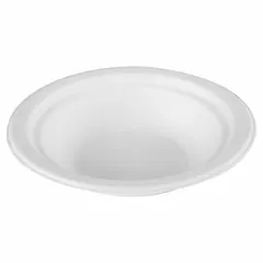 Unwrapped white paper bowl with 12 oz capacity, part of the Ecotainer line. Suitable for serving hot or cold foods in cafeterias, break rooms, and food-service operations. Pack of 1,000.