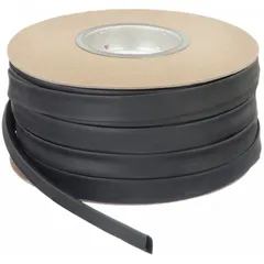Standard heat shrink tubing for insulating, protecting, and bundling wires and cables. Black polyolefin tubing shrinks when heated to form a tight seal. Inside diameter before shrinking is 0.38 in, after shrinking is 0.19 in. Supplied in 200 ft length.