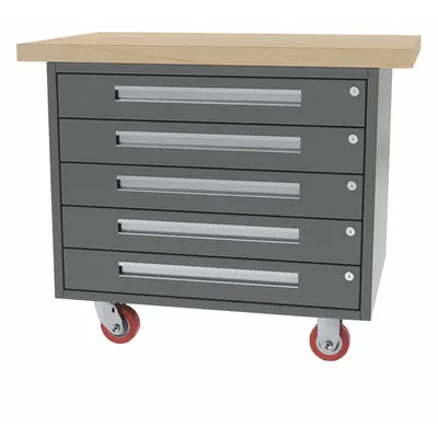 GREENE MANUFACTURING, INC. Mobile Cabinet Workbench: 38 in x 28 in, Butcher Block - Mobile Cabinet Benches with Drawers