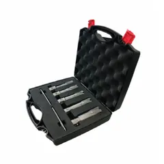 This annular cutter set includes a pilot pin and features a high-speed steel body with carbide tip for cutting clean holes in metal. The 11/16 in diameter cutter has a 2 in maximum cutting depth and a Weldon Flat shank. Suitable for use with magnetic drill presses in structural steel, plate, and pipe applications.