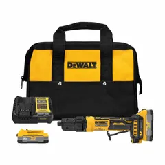 20V DC cordless die grinder with brushless motor and paddle switch. Straight configuration delivers up to 500 RPM. Includes 1.7 Ah battery. Suitable for deburring, grinding, and surface preparation in metalworking and fabrication.