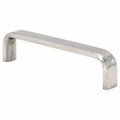 Fixed, non-recessed pull handle made of stainless steel with a mirror finish in silver. Features threaded holes for #6-32 screws and a grip thickness of 0.394 in. Suitable for use on cabinets, enclosures, and machinery doors.