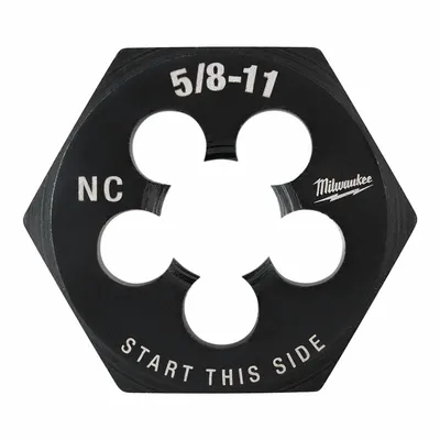 MILWAUKEE Hex Threading Die: 5/8"-11 UNC, 1 7/16 in Hex Wd - Solid Hex Rethreading Dies