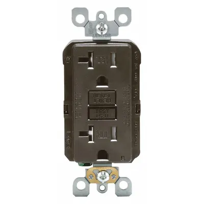 LEVITON GFI Receptacle: Decorator Duplex, 5-20, Brown, GFCI, 125V AC, 20 A - General Purpose Receptacles