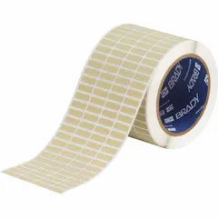 Precut label roll for use with BBP11 printer series. Polyimide material with permanent adhesive. Size: 3 11/32 in x 1/4 in. Suitable for industrial labeling applications requiring heat-resistant identification.
