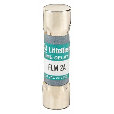 LITTELFUSE Fuse: FLM Series, Midget, Time-Delay, 2 A, 250 V AC, 13/32 in x 1 1/2 in - Time-Delay Cylindrical Fuses
