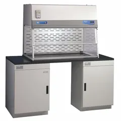 This filtered enclosure is designed for balances, bulk powder handling, and equipment. It provides a contained workspace to reduce exposure to airborne particulates during weighing and powder transfer. The unit is supplied unassembled with a blower included; a base/stand and work surface are required but not included.