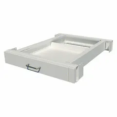 Steel cabinet apron frame with one integrated drawer. Overall width 30 in, depth 22 in. Used as a sturdy base for workstations, tool cribs, or assembly areas to store small parts and tools.