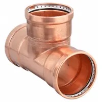This press tee fitting is used to create a branch connection in copper or bronze piping systems. It features a 4 in CTS size on all three ports and a dimple center stop to indicate proper insertion depth. The press connection eliminates the need for soldering, reducing installation time and fire risk