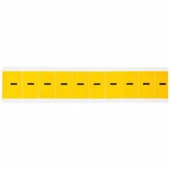 This 10-pack of permanent individual dash characters features a 1-inch Gothic font in black on a yellow background. Designed for indoor/outdoor use, these non-reflective labels are suitable for pipe marking, electrical panel labeling, and facility signage. They are not self-spacing or aligning.
