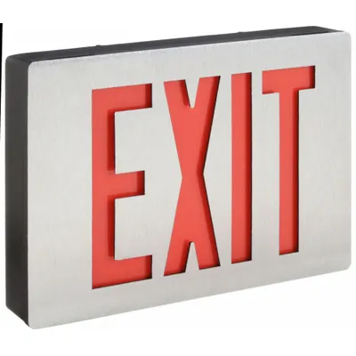 LITHONIA LIGHTING Exit Sign: Emergency Battery Backup, LED, Black, Red, 1 Faces, Ceiling - Aluminum Lighted Exit Signs