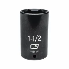 This 1/2" drive impact socket features a 1-1/2" SAE hex size with a 6-point design for secure engagement on fasteners. It is suited for use with impact tools in automotive repair, heavy equipment maintenance, and general industrial assembly. The black oxide finish provides corrosion resistance.