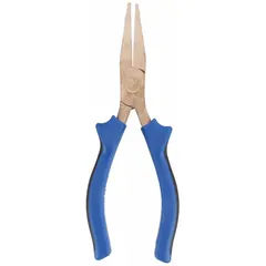 Non-sparking flat-nose pliers with 1 3/4 in jaw length, 6 1/4 in overall length, and 3 3/8 in max jaw opening. Used for gripping and bending in hazardous environments where spark prevention is critical.