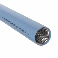 Liquid-tight flexible metal conduit for protecting communication and data wiring in industrial environments. 2-inch trade size, blue color, 50-foot nominal length. Manufacturer part number 6407-24-00.