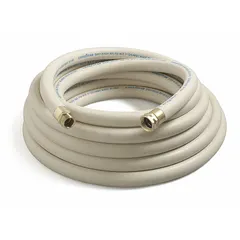 EPDM washdown hose assembly with EPDM cover, rated for 300 psi and temperatures from -40° to 210°F. The 25 ft white hose has MNPSH x FNPSH connections. Suitable for fluid transfer in industrial washdown applications such as cleaning equipment and processing areas.