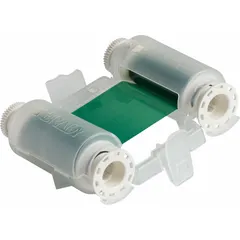Green resin ribbon for single-color printing, compatible with Brady BMP71 printers. Scratch-resistant finish suitable for industrial labeling applications such as asset identification, safety signs, and wire/cable marking. RoHS compliant to 2011/65/EU.
