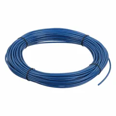 Polyurethane tubing with 3/32 in inner diameter and 5/32 in outer diameter, 100 ft length, blue color. Hardness Shore A 90 to 95, maximum operating pressure 170 psi at 73°F. Suitable for pneumatic and fluid transfer applications in industrial automation and instrumentation.