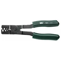 This pliers-style crimper is designed for battery power connectors, accommodating wire sizes from 24 AWG to 14 AWG. It is used in applications requiring secure crimping of pin terminals for battery assembly and power distribution