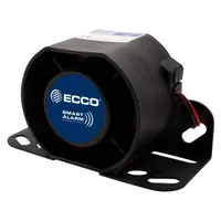 ECCO SA914N tonal backup alarm delivers 112 dB max sound level for heavy-duty vehicles. Operates on 12-24V DC, with bolt mount and 16 AWG blunt cut wire connector. SAE Type F rated, 5 11/16 inches long. Suitable for trucks, construction equipment, and industrial machinery