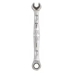 This 8 mm metric spline ratcheting combination wrench features a reversing mechanism for direction change without removal. Constructed from alloy steel with a nickel chrome finish, it has an overall length of 5 5/8 in. Suitable for tightening and loosening fasteners in mechanical assembly and maintenance tasks.