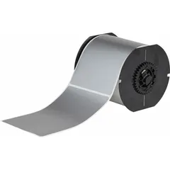 Acrylic permanent adhesive label roll with 275 precut labels, each 6 in x 4 in. Halogen-free material designed for use with Brady BBP33, i3300, and i5300 thermal transfer printers. Suitable for industrial identification and labeling applications requiring durable, permanent adhesion.