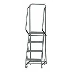 This steel weight-actuated ladder from BALLYMORE provides safe elevated access to storage racks, shelves, and equipment in warehouses and industrial facilities. It features a 3.2 ft platform height, expanded metal platform, and includes handrails. The weight-actuated casters lock when stepped on for stability. Unassembled, gray finish.