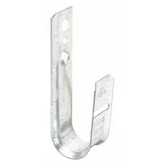 Galvanized steel wall mount J-hook with screw-on attachment and locking latch. Supports cable bundles up to 3/4 in diameter with a maximum load of 48 lb. Used for routing and securing low-voltage cables in structured cabling and electrical installations.