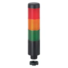 Three-tier tower light assembly with green, red, and yellow light tiers and an integrated sounder tier. Operates at 24V AC/DC and has an overall height of 175 mm. Used for visual and audible signaling in industrial machine status indication, process monitoring, and warning systems.