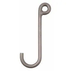 This low-profile J-hook is constructed from alloy steel with a plain silver finish and a 1/2-inch material thickness. It has a Grade 80 hook rating and is suited for overhead lifting and rigging tasks in industrial environments.