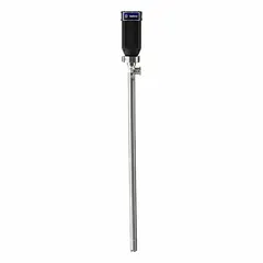 This GRACO sanitary centrifugal electric drum pump is a pump-only unit with a 1 1/2 hp motor and a maximum flow rate of 35 gpm. It is designed for transferring low-viscosity fluids from drums or containers in applications requiring sanitary handling, such as food processing, pharmaceutical, and chemical industries.