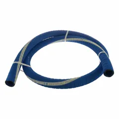 This hose is designed for potable water suction and discharge applications. It features a 1-inch inside diameter, 200 psi pressure rating, and 5-foot length. The blue corrugated EPDM cover with double helix wire reinforcement provides flexibility and durability. Temperature range: -40° to 212°F.