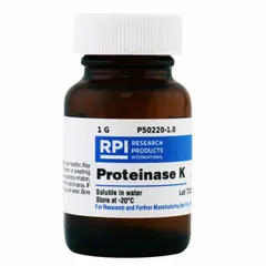 Lab-grade protease inhibitor supplied as a powder in a 1 g glass container. BSE/TSE free. Used in molecular biology to inhibit proteases during protein extraction or to protect enzymes in biochemical assays.