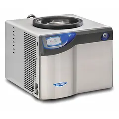 This benchtop freeze dryer from LABCONCO has a 3/4 hp motor and an 8 L dry ice holding capacity. It includes a 3-wire electrical cord with plug but does not include a drying chamber or purge valve. Suitable for lyophilizing heat-sensitive materials in laboratory settings.