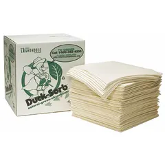 Cotton sorbent pads for absorbing industrial fluid spills, leaks, and drips. Each pad measures 18 x 18 inches and is perforated for easy tear-off. Supplied in a box of 100 pads.