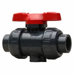 ASAHI PVC ball valve, 4-inch, one-piece straight body with Tee handle. Rated for 150 psi CWP. Suitable for on/off flow control in water, chemical, and corrosive fluid piping systems requiring corrosion resistance.