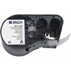 Thermal transfer precut label roll cartridge containing 140 black-on-white rectangle labels measuring 2 13/64 in x 1 1/2 in. Designed for labeling vials and tubes with diameters of 14.0 to 15.0 mL. Compatible with M511 printer series. The cartridge combines label and ribbon for easy loading.