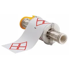 Red GHS/CLP 4B diamond precut label roll with no legend, printed on white vinyl with acrylic adhesive. Measures 4 3/32 in x 6 3/32 in. Compatible with BBP85 printer series for on-demand chemical hazard labeling in industrial facilities.