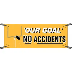 This polyethylene banner is printed on one side with a safety message. With a nominal size of 48 in x 120 in, it is suitable for indoor and outdoor use in industrial settings such as plant floors, warehouses, and construction sites to communicate safety goals.