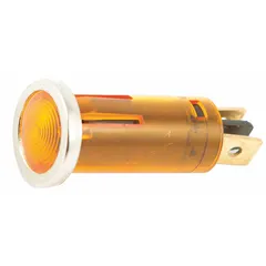 LED turn signal light with amber round lens, 1/2 in overall diameter. Permanent installation type with 2-pin connector. Used for stop, turn, and tail functions on trailers, trucks, or heavy equipment.