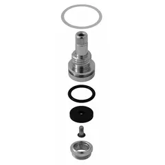 This brass compression faucet cartridge is a valve repair kit for Sani-Lav brand fixtures. It features a chrome-plated finish and measures 3 inches in overall length. Used in commercial or industrial plumbing applications to restore valve function in sinks or wash stations.