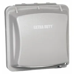 This 2-gang while-in-use weatherproof cover is designed for Decora/GCFI electrical components. Made of gray polycarbonate, it features a vertical orientation and allows cord access while protecting outlets in outdoor or damp locations.