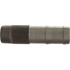 This rigid steel barbed combination nipple connects a 1-1/2 in hose to a 1-1/4 in NPT threaded port. Suitable for air, water, and chemical transfer applications requiring a secure hose-to-pipe connection.