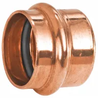This NIBCO press-fit cap is used to terminate copper tubing in CTS plumbing systems. Made of copper, it features press-fit connections on both ends for a secure, leak-proof seal. Suitable for water supply, HVAC, and process piping applications