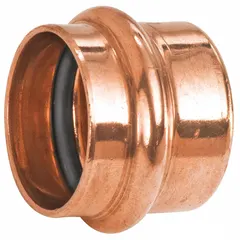This NIBCO press-fit cap is used to terminate copper tubing in CTS plumbing systems. Made of copper, it features press-fit connections on both ends for a secure, leak-proof seal. Suitable for water supply, HVAC, and process piping applications.